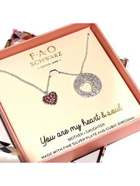 FAO SCHWARZ Mother/Daughter Swarovski Crystal Silver Plated ❤️ Necklace …
